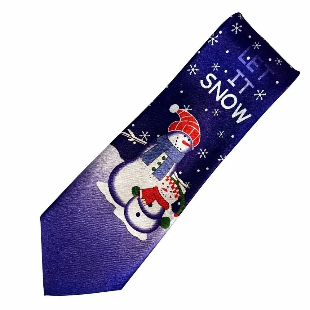 Mens Christmas Tie Royal Blue Snowman Let It Snow Snowflakes Festive Holiday